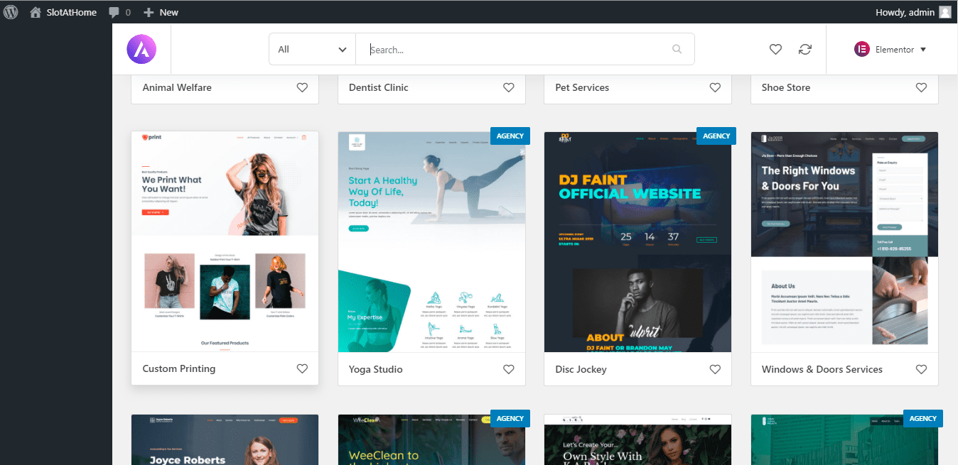 WordPress Astra template Elementor install Starter site