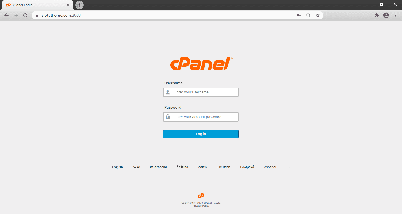 cPanel Login page