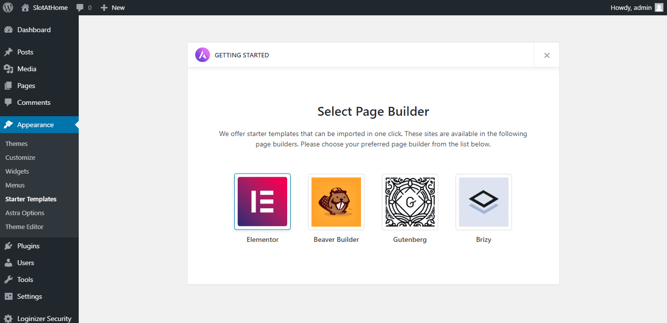WordPress Astra template Elementor install