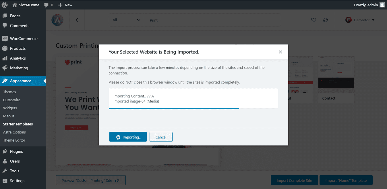 Webshop template import