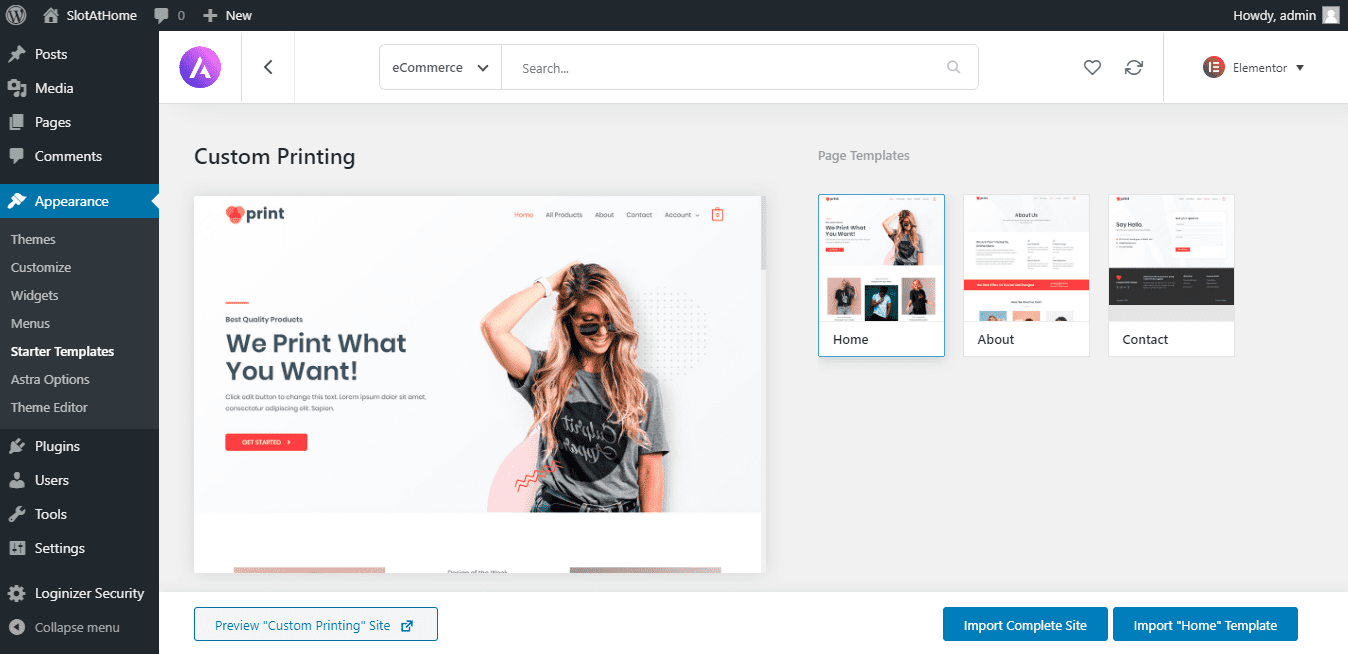 WordPress Astra Print site install