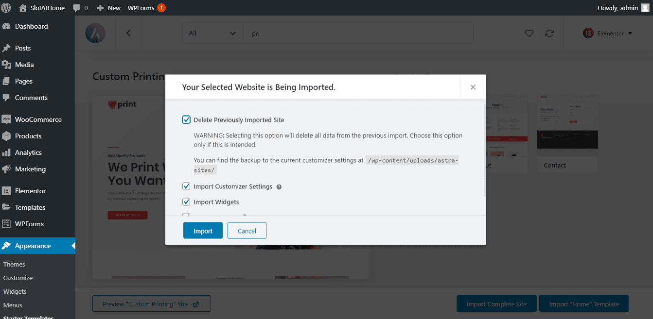 Webshop template reinstalled after error