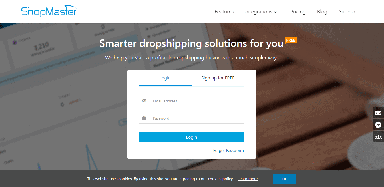 ShopMaster sign-up page