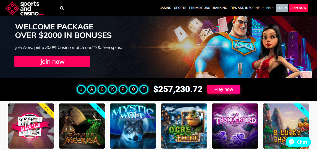 sportsandcasino main screen with offer