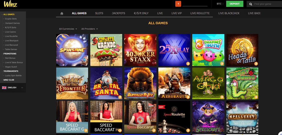 Winz Casino Games choice