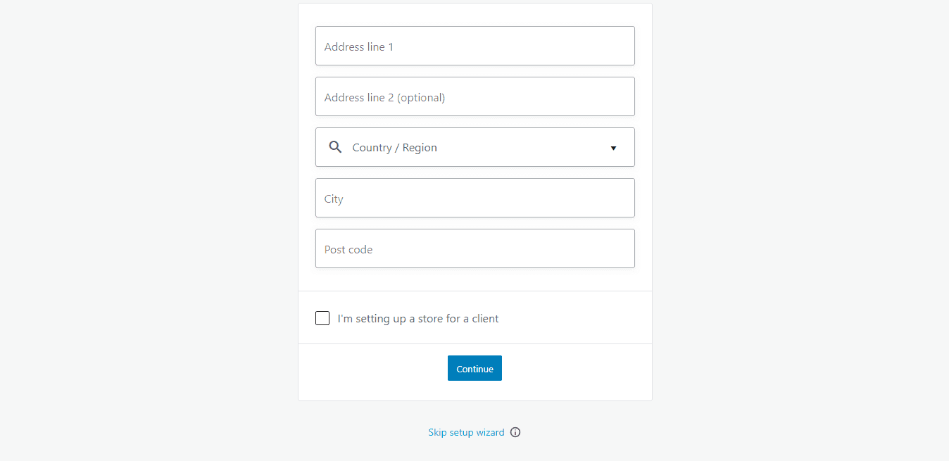 WooCommerce setup form skip